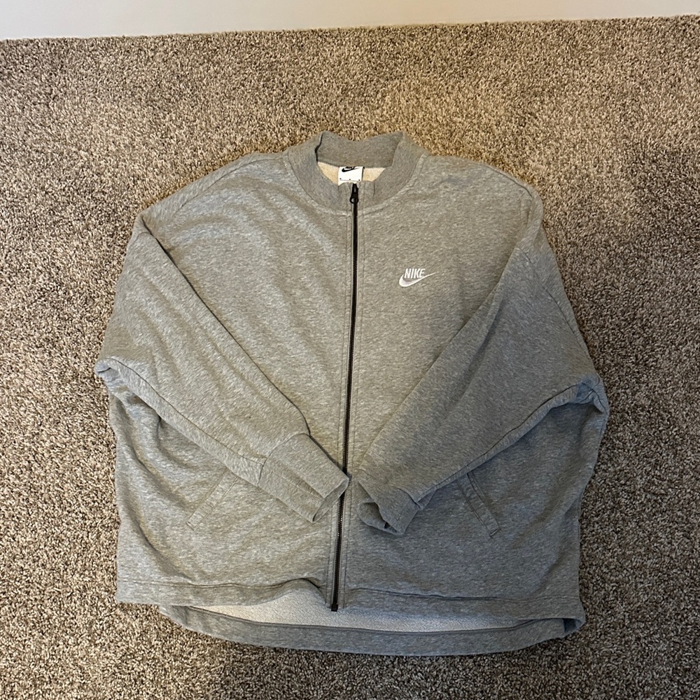 Nike Womens Heather Gray Bomber Fleece Sweatshirt